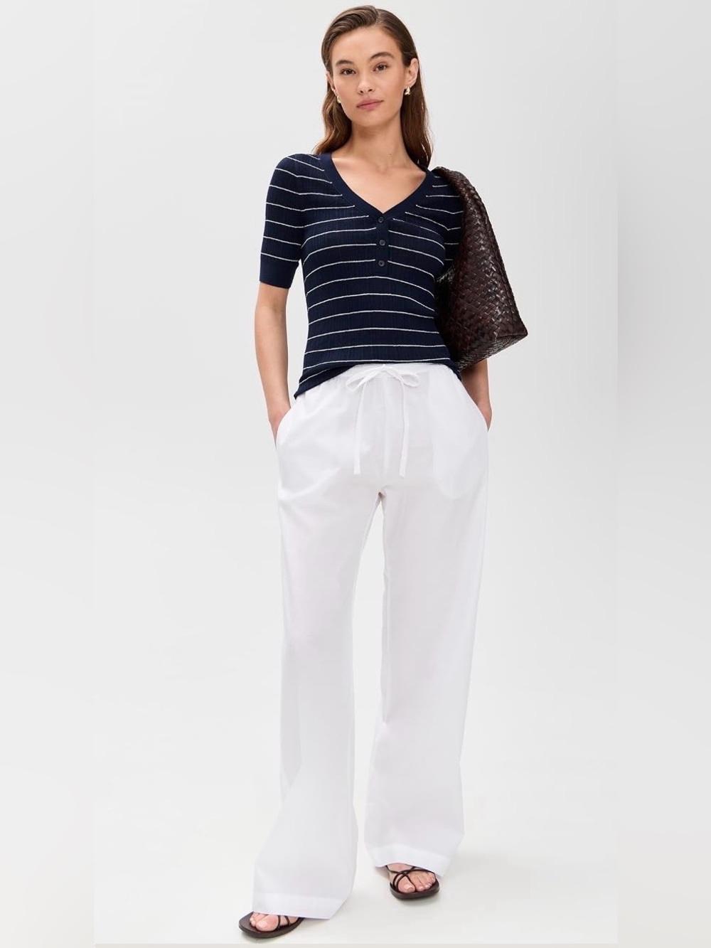 Enza Costa Poplin Resort Pants in White XS/0 - Picture 3 of 8
